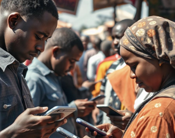 Gagner de l'argent en ligne via mobile Money - groupe de personnes sur leurs téléphones