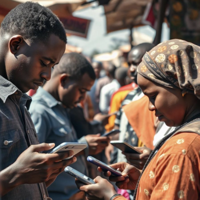 Gagner de l'argent en ligne via mobile Money - groupe de personnes sur leurs téléphones